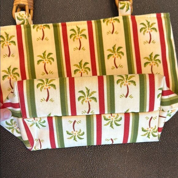 Tropical Palm Print Tote Bag with Bamboo Handles - Picture 4 of 8